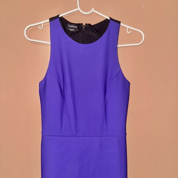 Bebe Purple Black Asymmetrical Hem Dress - Size Small - Picture 8 of 8
